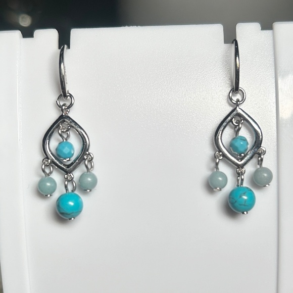 FOSSIL Boho Chic Semi-Precious Stone Dangle Earrings, silver tone - Picture 1 of 11